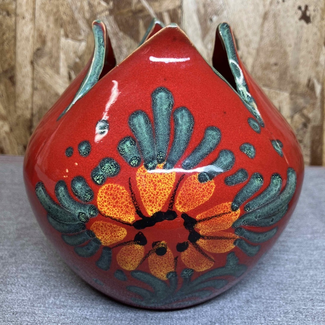 N①2443】イタリア製 花瓶と灰皿のセット 花瓶 灰皿 レッド レトロの