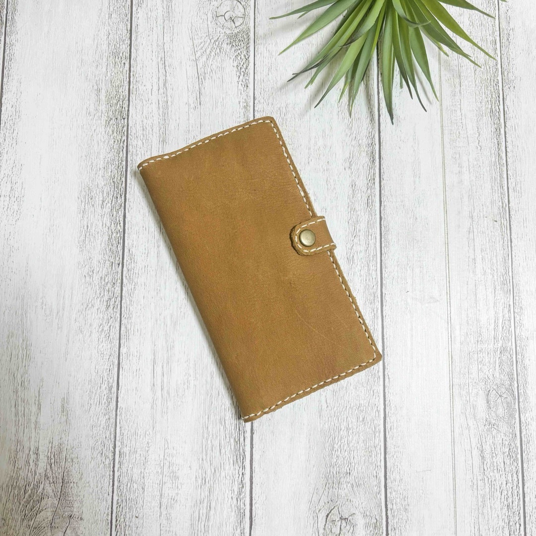 キャメル スマホケース 手帳型 iPhoneケース 本革 レザークラフト の