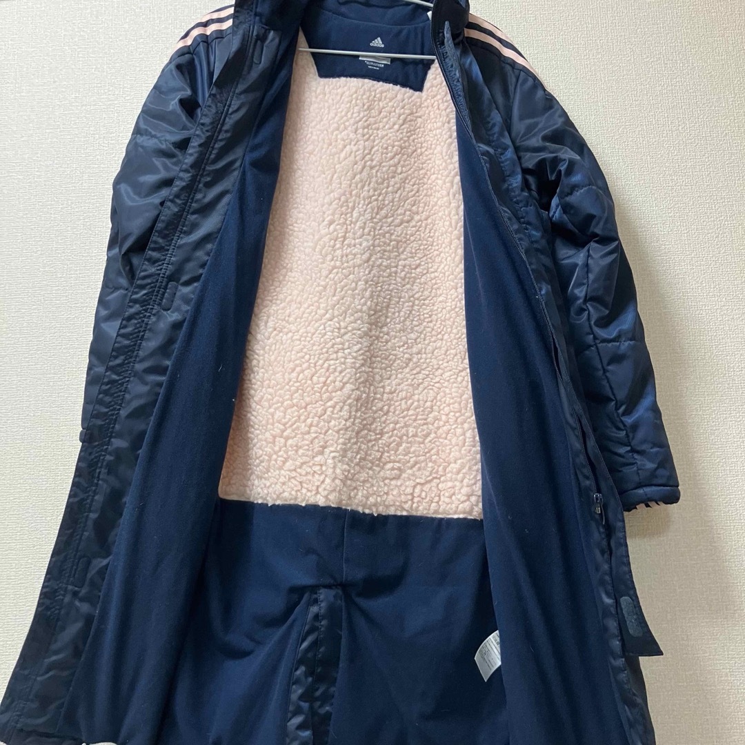 adidas - adidas ベンチコート 中綿コート ネイビー ピンク 160 フード