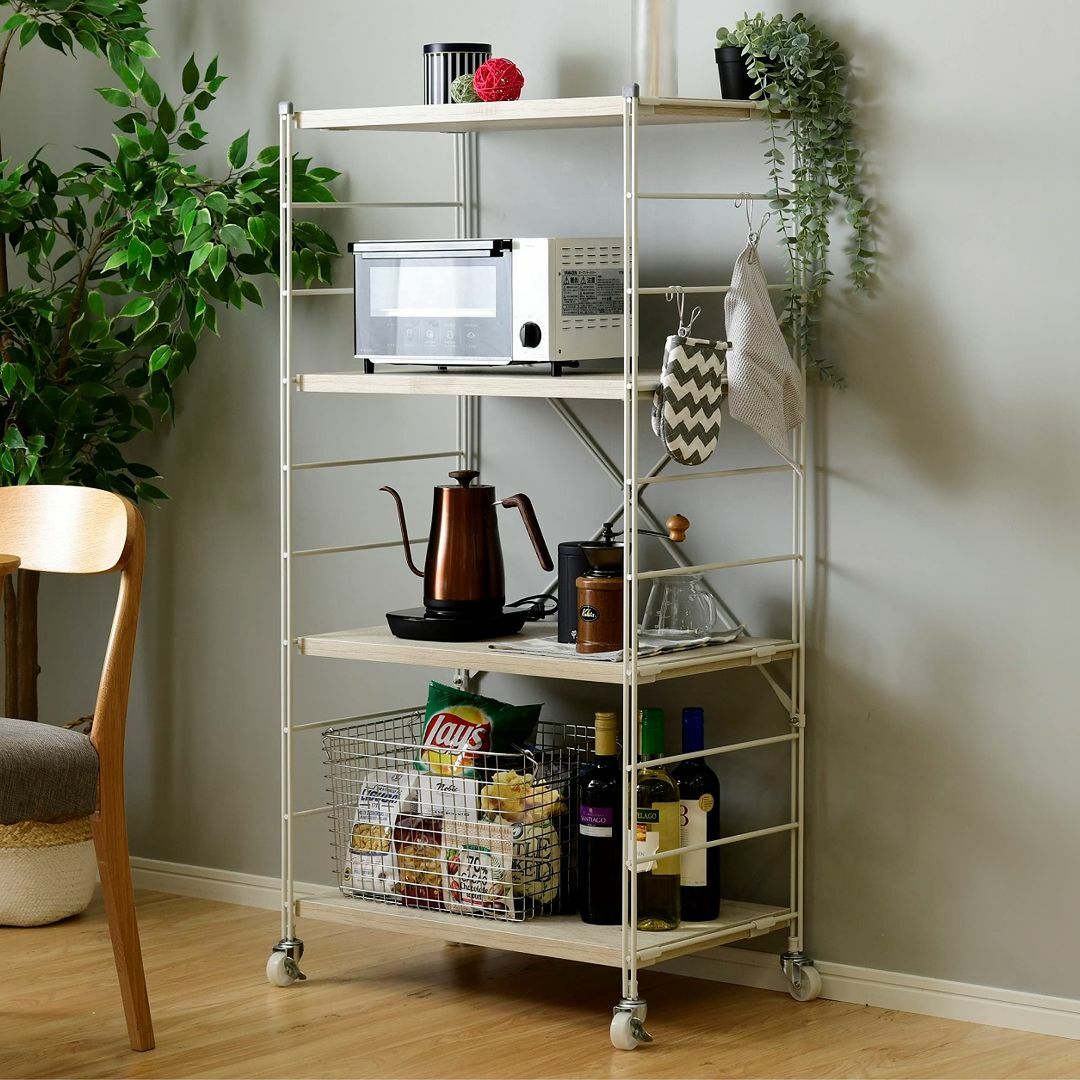 サイズ:幅65_色:アンティークホワイト】[山善] ラック (キャスター付き