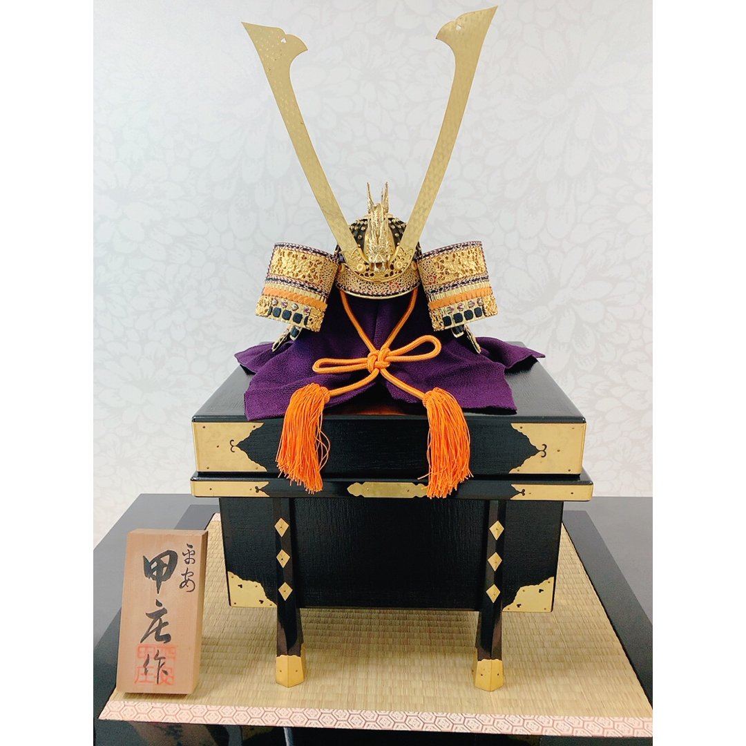 五月人形・兜(白檀威)＋太刀弓揃え、名工六代目 平安甲庄作