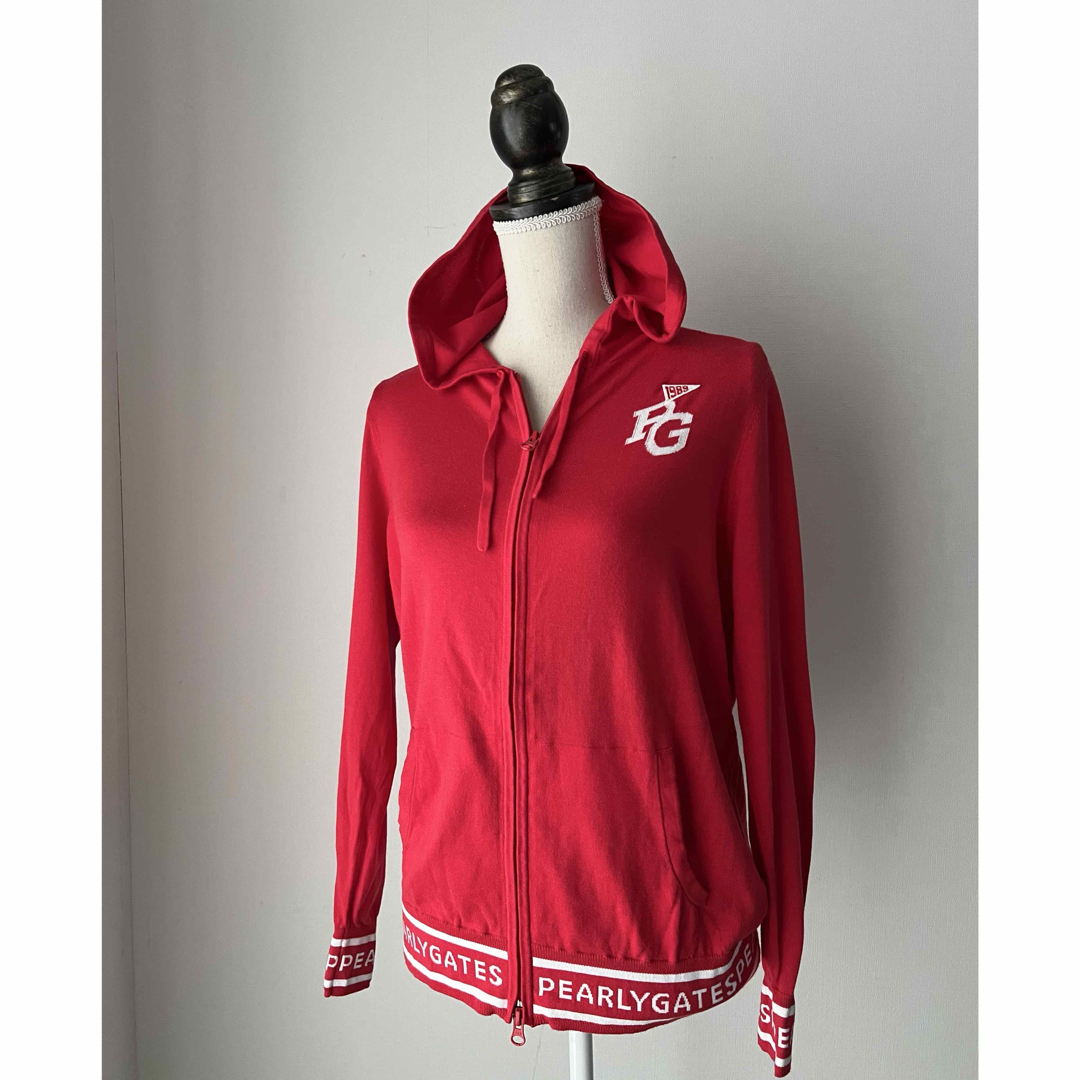 PEARLY GATES - パーリーゲイツ レッドコットンニットパーカーの通販