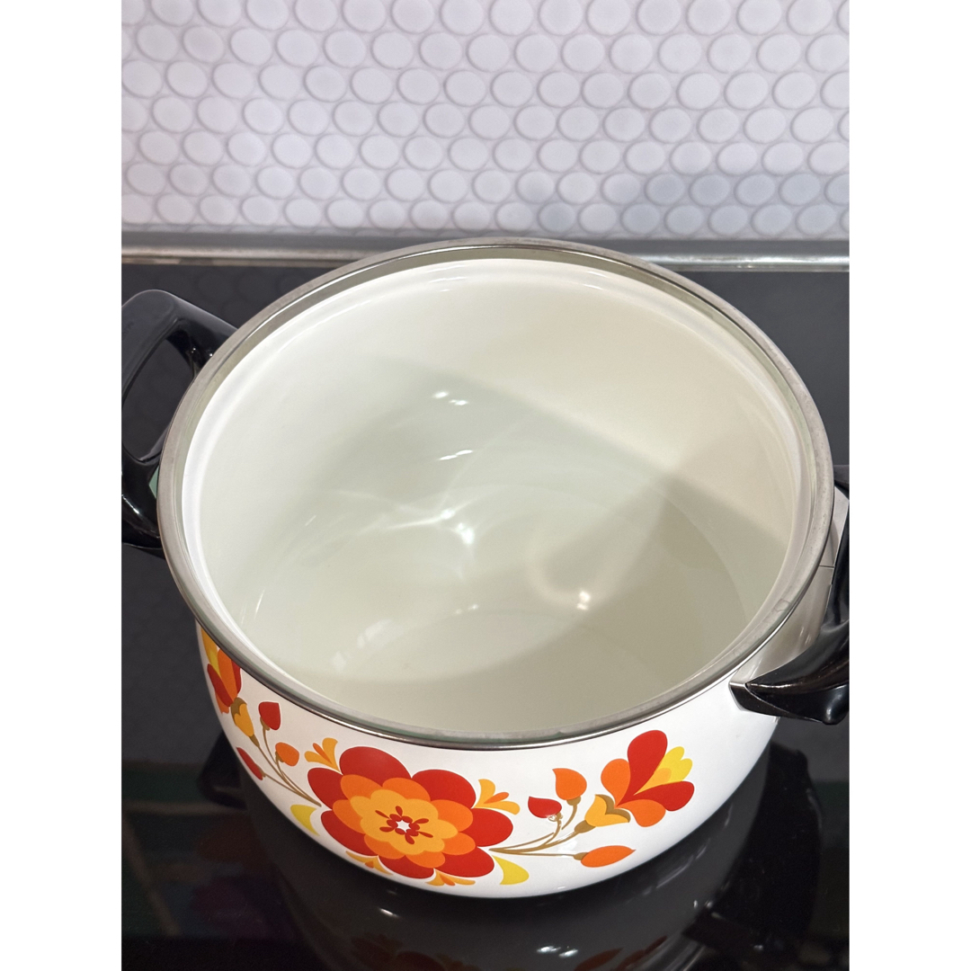 昭和レトロポップ ホーロー鍋 マルビシ フィオーレ 20cm 花柄 両手鍋の