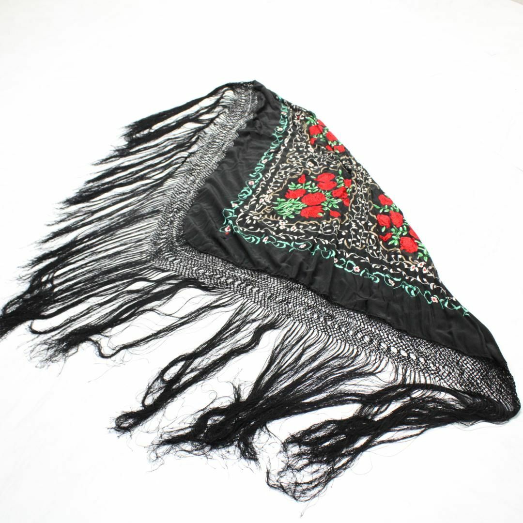 美品 フラメンコ衣装】ブラック マントン シージョ 黒 薔薇 刺繍 花柄