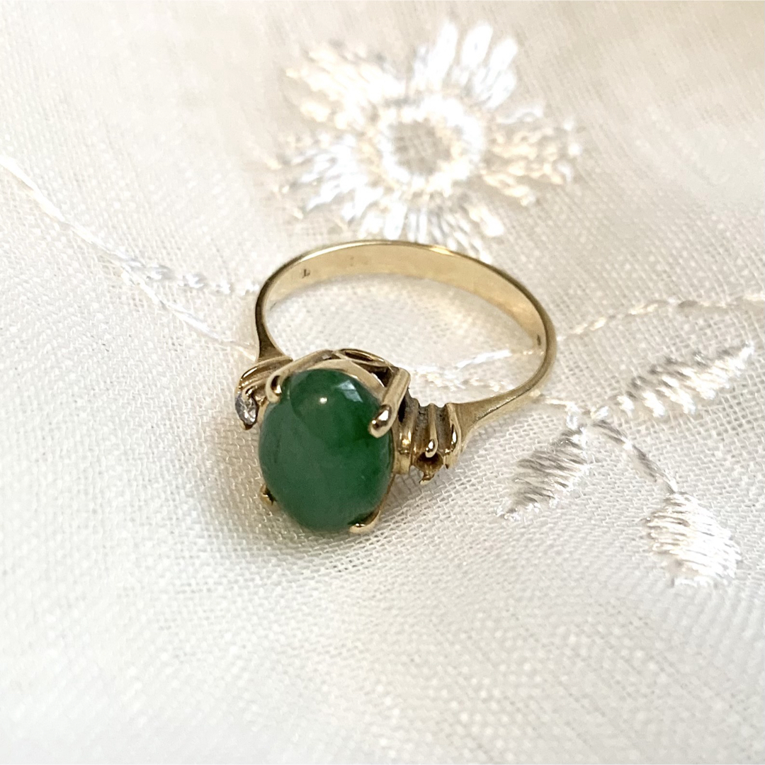VINTAGE - ◇ヴィンテージリング指輪 翡翠ヒスイ18金18K 純金75%刻印