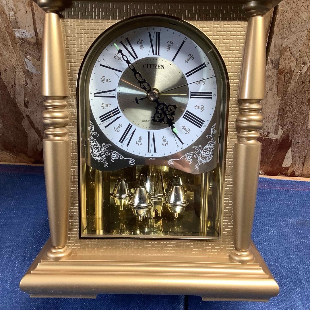 CITIZEN - 【S△4377】CITIZEN QUARTZ ゴールド 置時計 昭和レトロ の