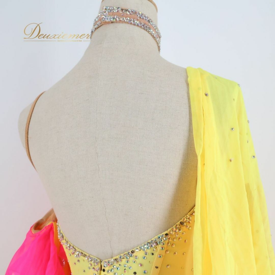 社交ダンス衣装】イエロー ワンピース ドレス 黄色 ピンク 蛍光