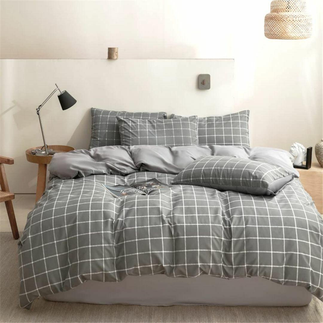 掛け布団カバー 布団カバー シングル 150×210cm チェック グレー 柄 の