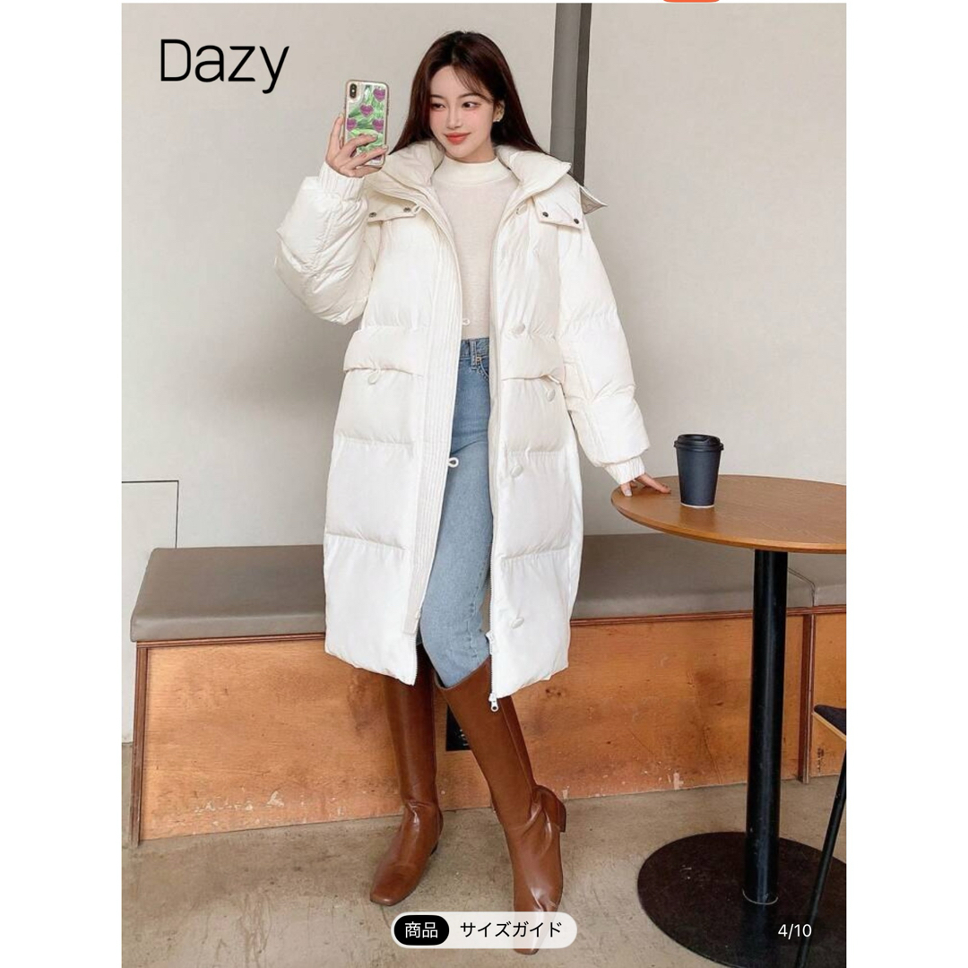 SHEIN - Dazy フード付きホワイトロングダウンジャケットの通販 by