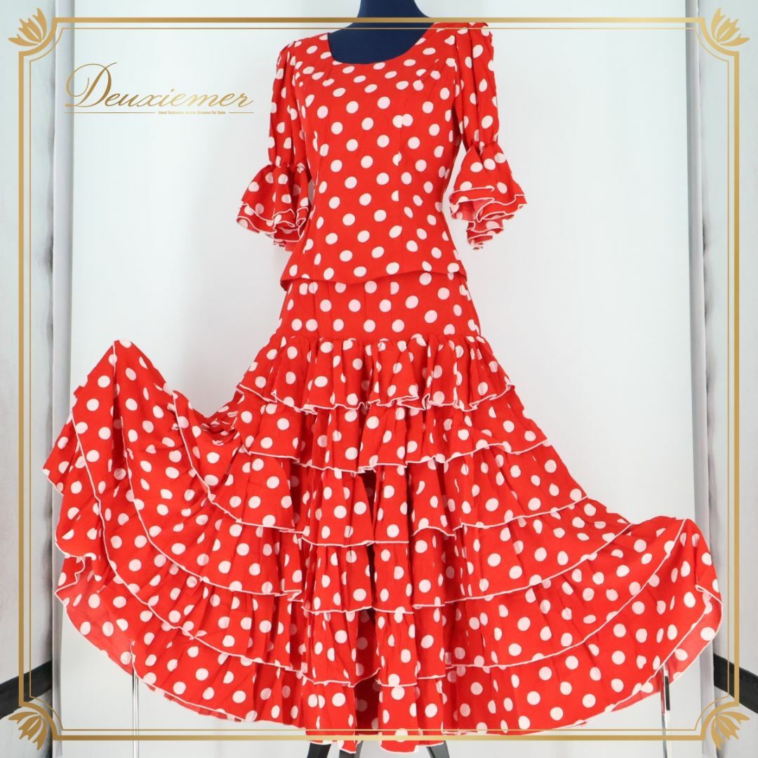 フラメンコ衣装】レッド 上下セット ツーピース セットアップ 赤 白