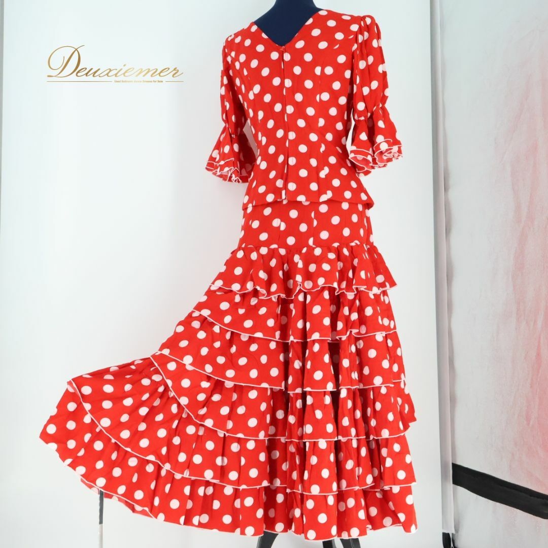 フラメンコ衣装】レッド 上下セット ツーピース セットアップ 赤 白