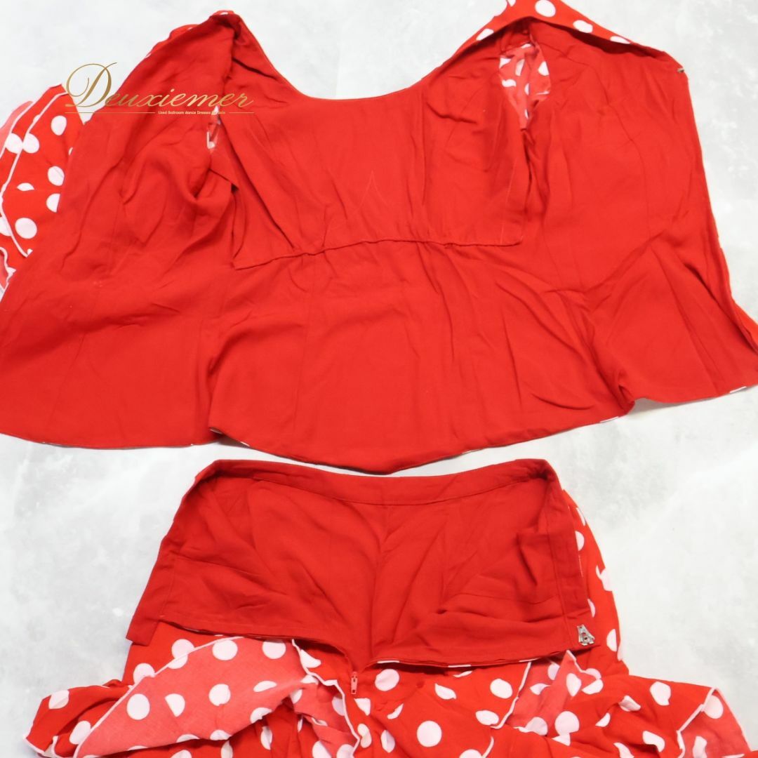 フラメンコ衣装】レッド 上下セット ツーピース セットアップ 赤 白