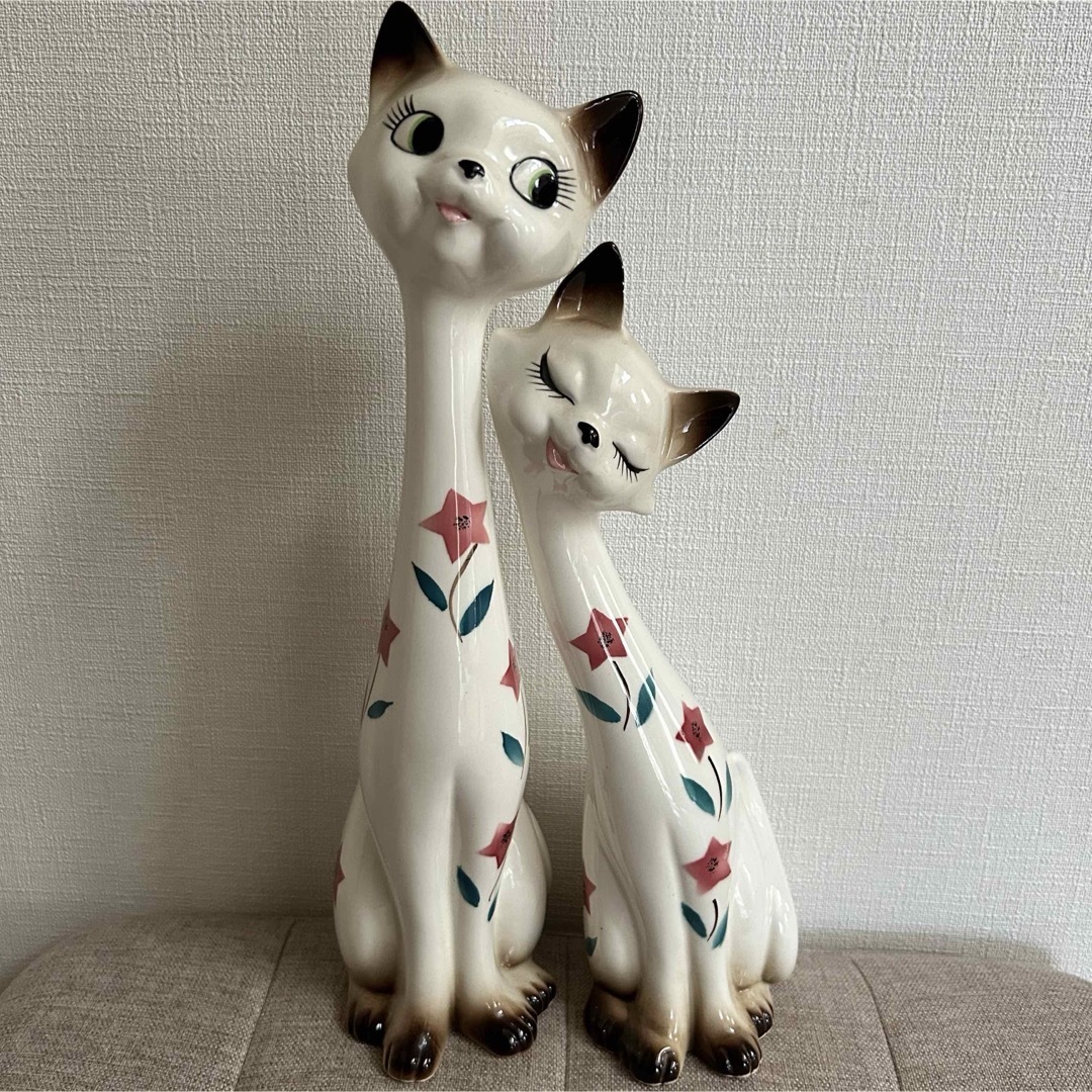 昭和レトロ ペア猫 陶器置物 インテリア オブジェ アンティーク シャム