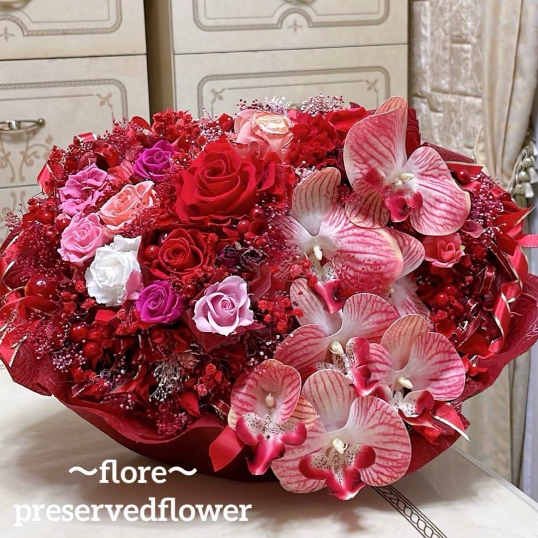 ✨特大✨4色のミックスバラプリザ＆胡蝶蘭（アーティフィシャル ✨特大