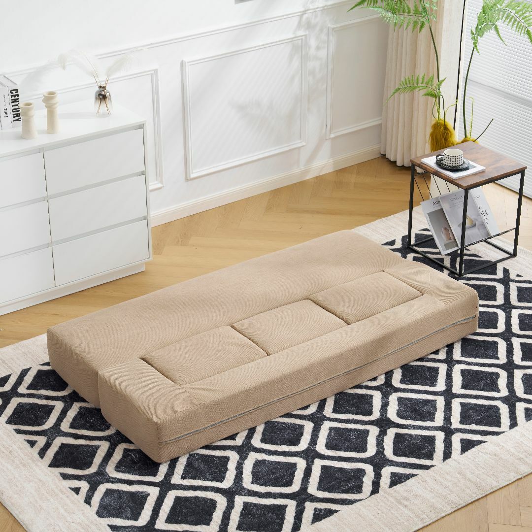ブラウン】ソファベッド 最大5人掛け 組立て不要 フロアソファ 軽い