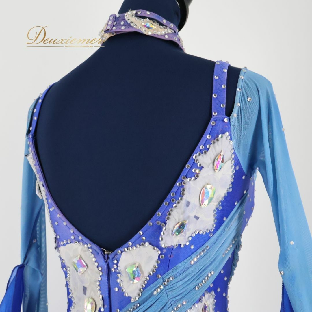 社交ダンス衣装】ブルー系 ワンピース ドレス 青 フロート フリル