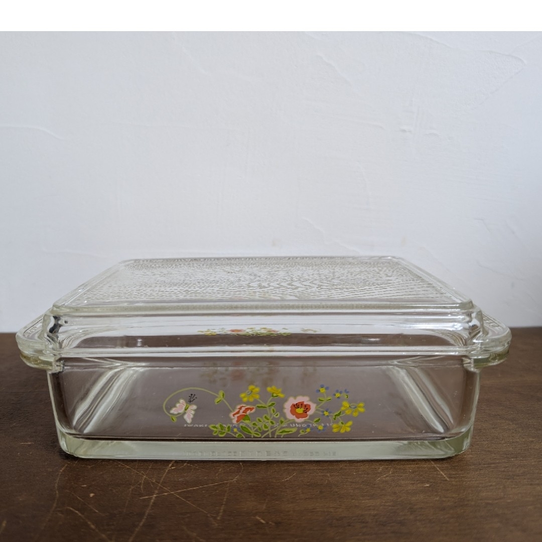 Pyrex - 昭和レトロ】蓋付きガラス製保存容器オールドパイレックス花柄