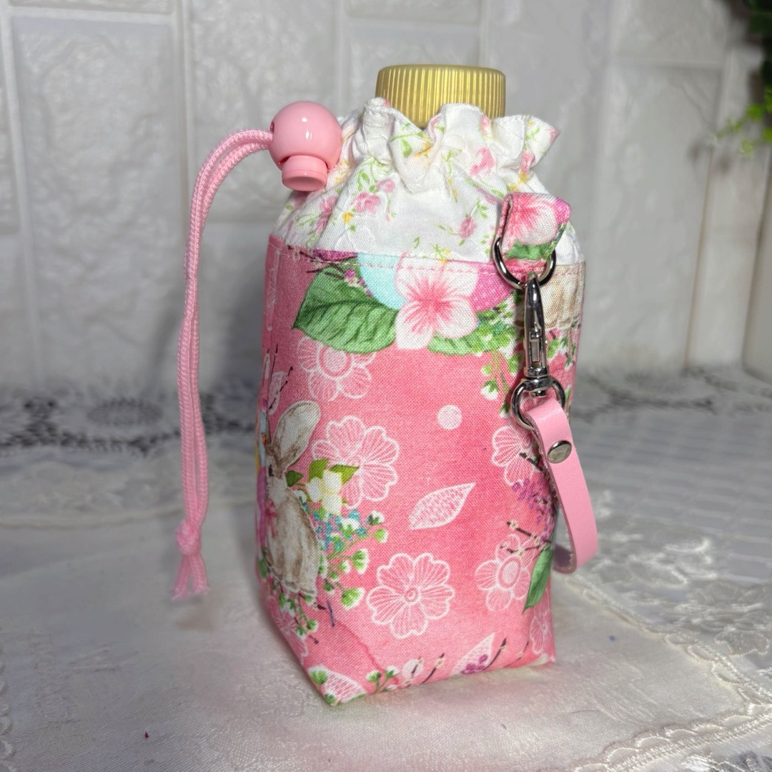 ペットボトルカバー ミニ 輸入生地うさぎ柄 ピンク ハンドメイドの通販