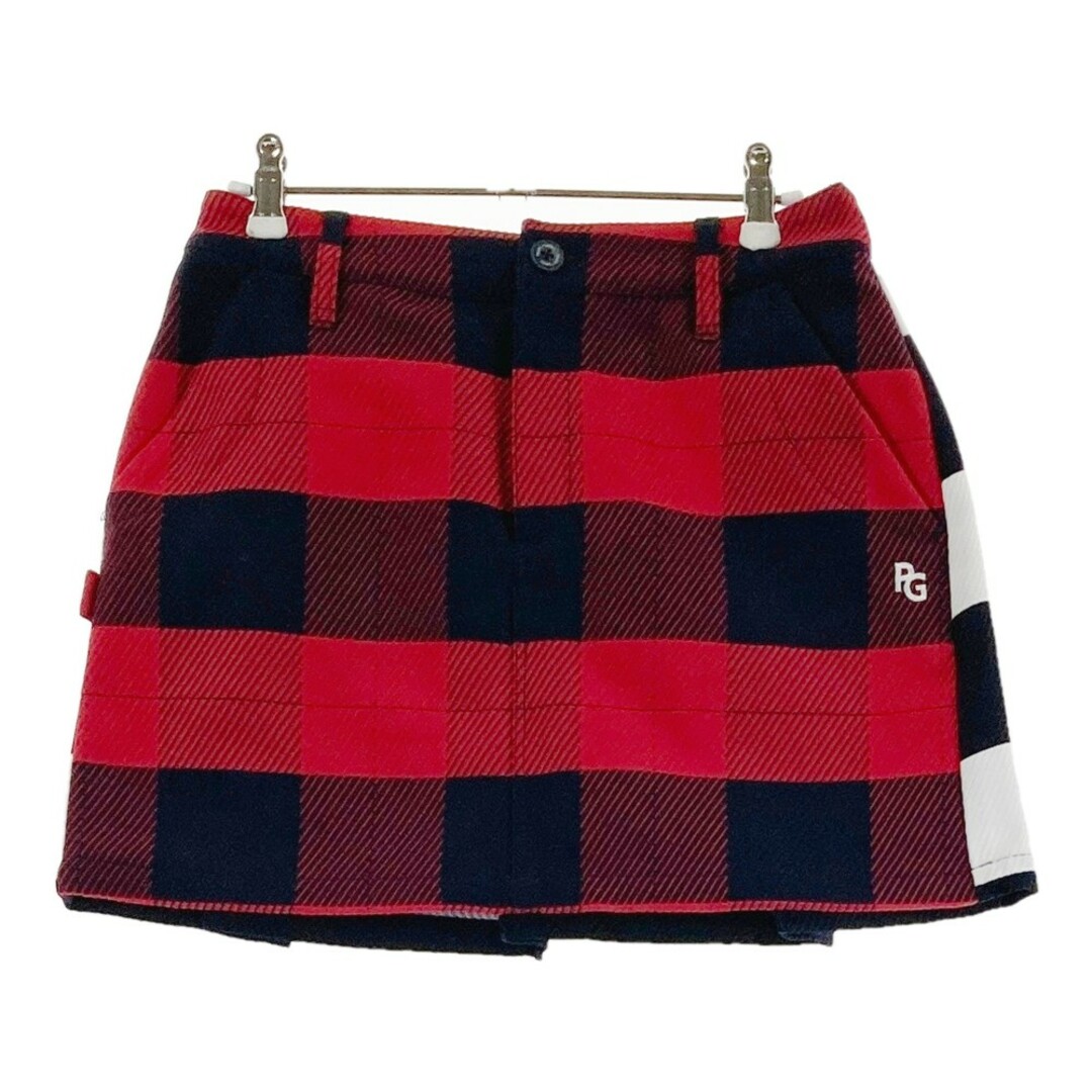 サイズ：0 PEARLY GATES パーリーゲイツ スカート チェック総柄 レッド