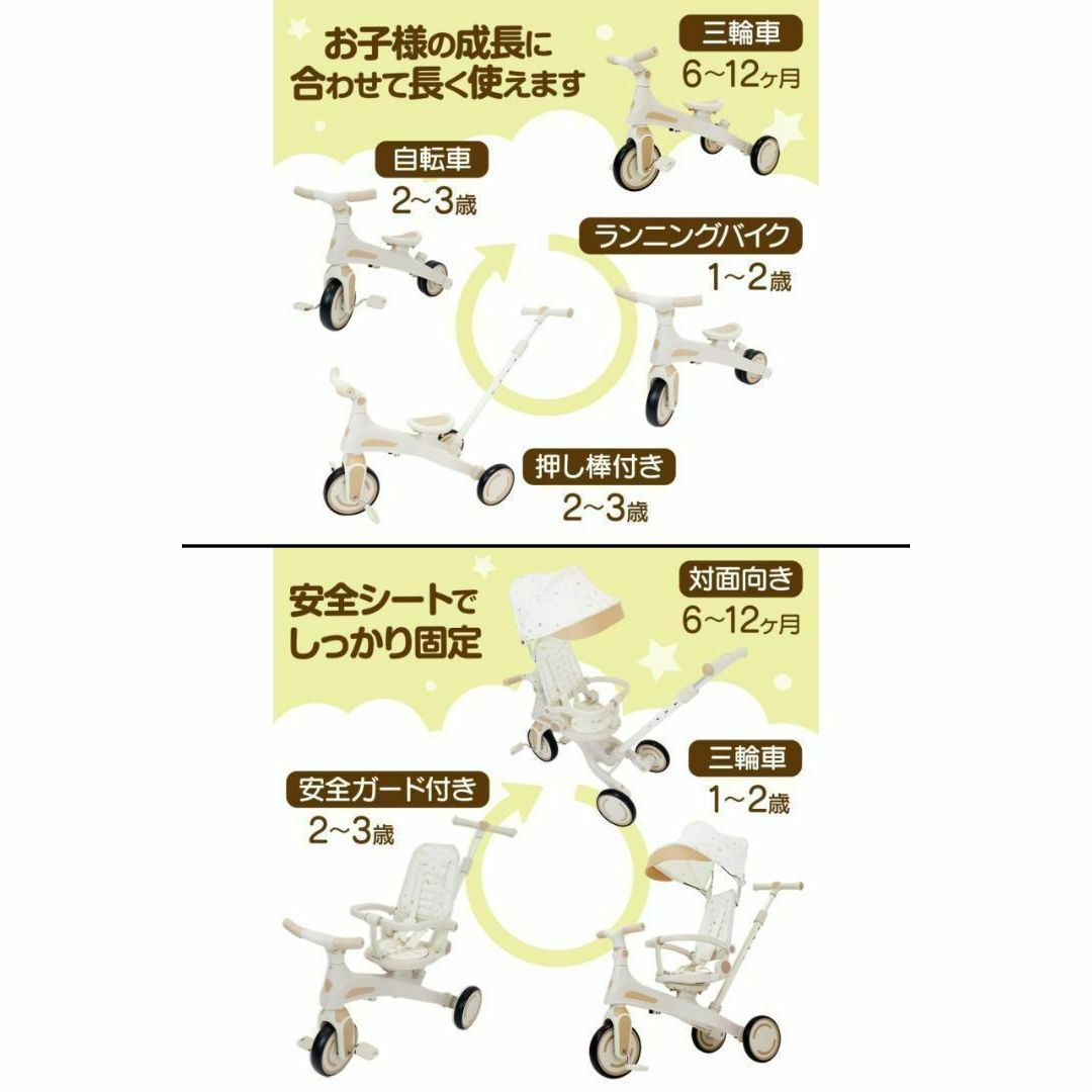 多機能 三輪車 手押し棒付き 折りたたみ 1歳-5歳 安全ベルト付き 2646