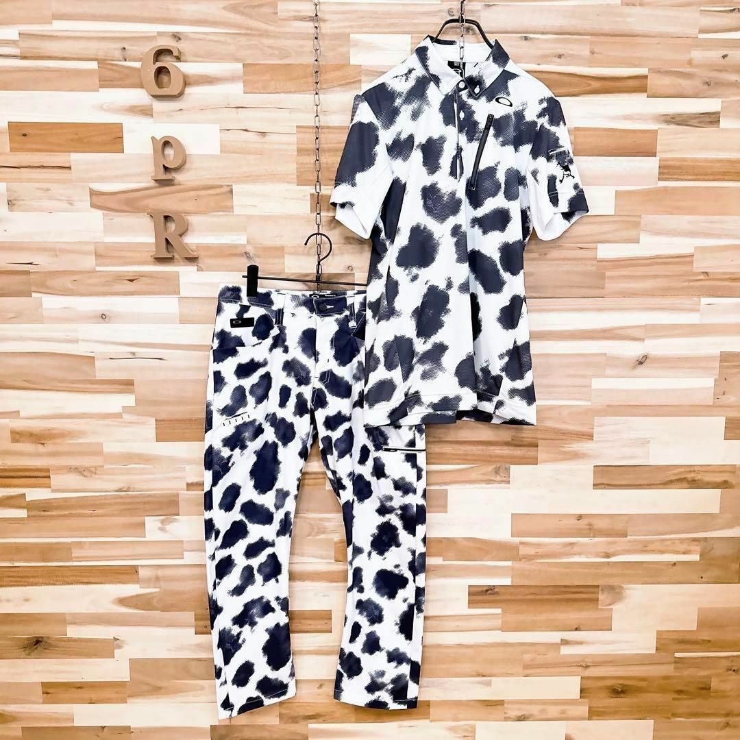 レア/廃番【オークリー】斑模様 デザイン ゴルフ セットアップ 上下 白