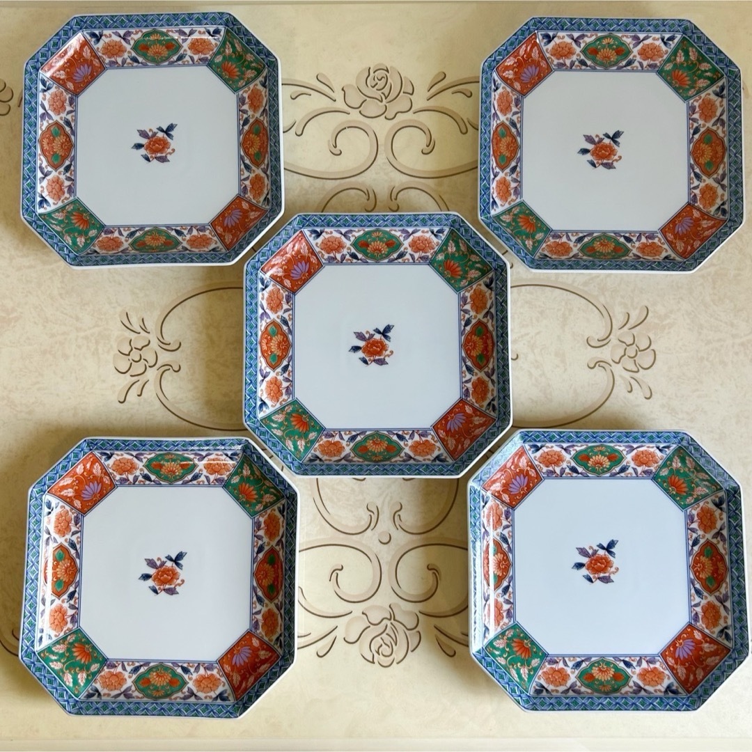 有田焼 - 三洋陶器 龍峰窯 金彩古伊万里 和皿揃 5枚セット 中皿 八角皿