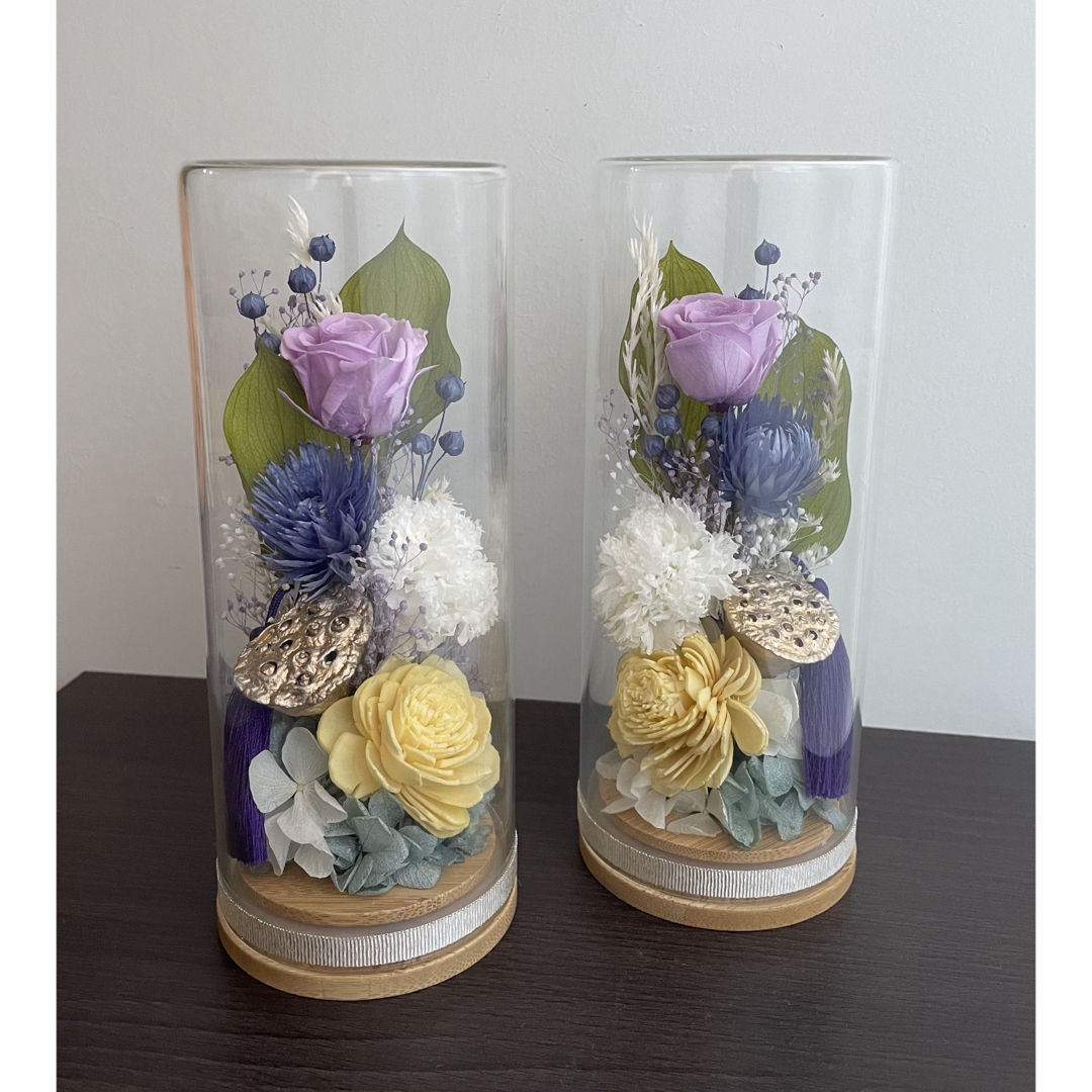 プリザーブドフラワー＊ガラスケース対 蓮 タッセル入＊仏花 敬老の日