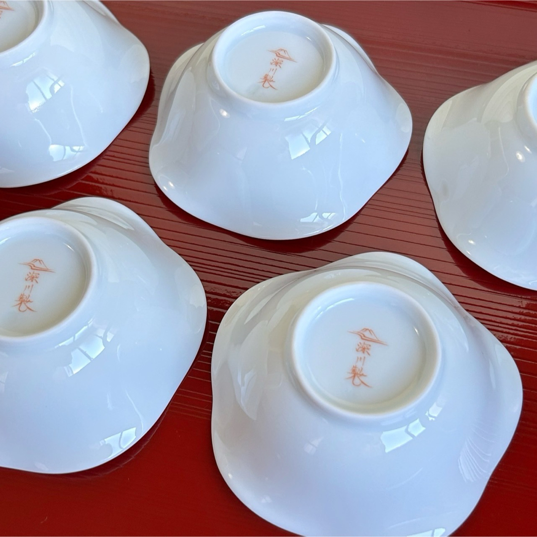 深川製磁 - 深川製磁 花ひょうたん 小鉢揃 5枚セット 白磁 色絵 金彩