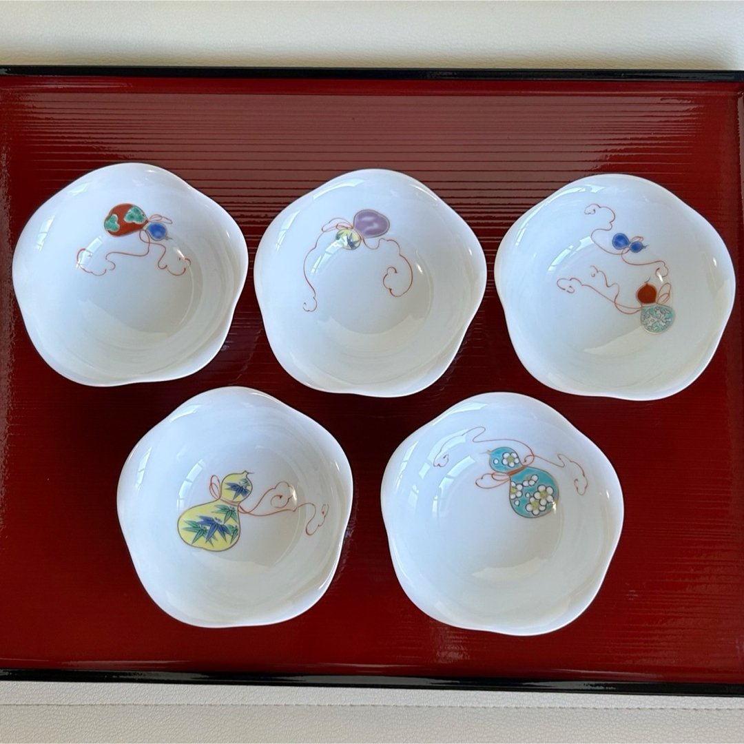 深川製磁 - 深川製磁 花ひょうたん 小鉢揃 5枚セット 白磁 色絵 金彩