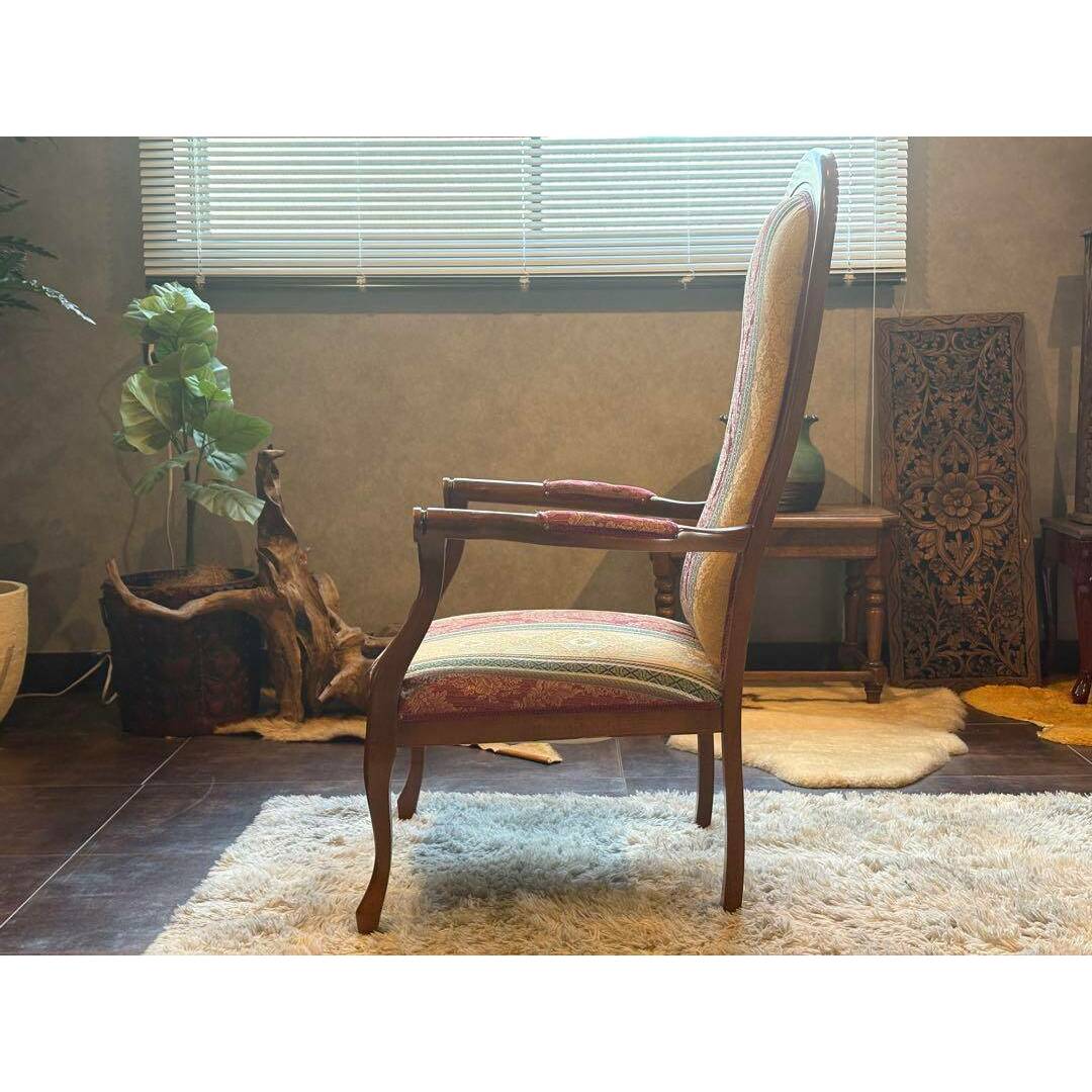 希少 クラシック ストライプ ヨーロピアン 鋲打ち アームチェア