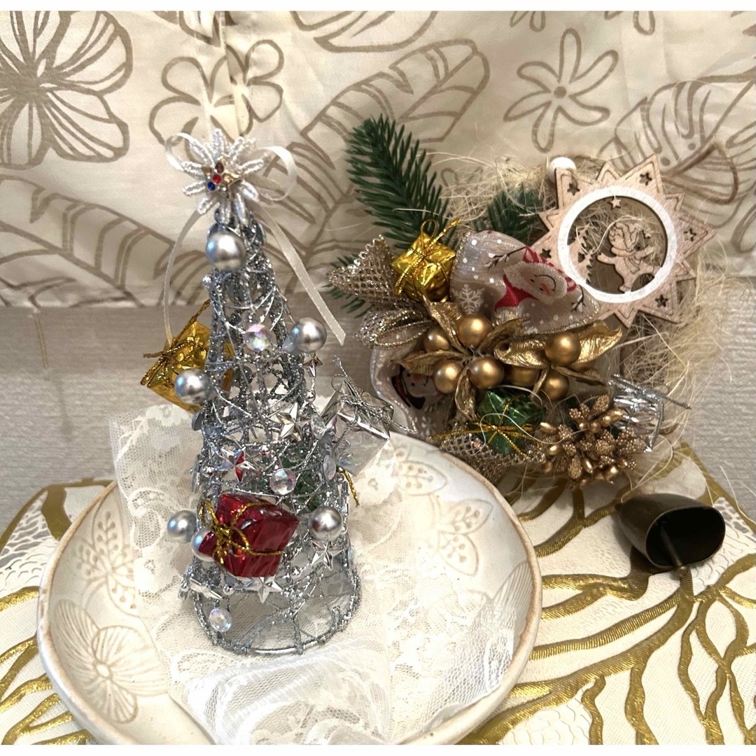 825»◤完売◢クリスマスツリー*シルバーカラーシンプル*手のひらサイズ
