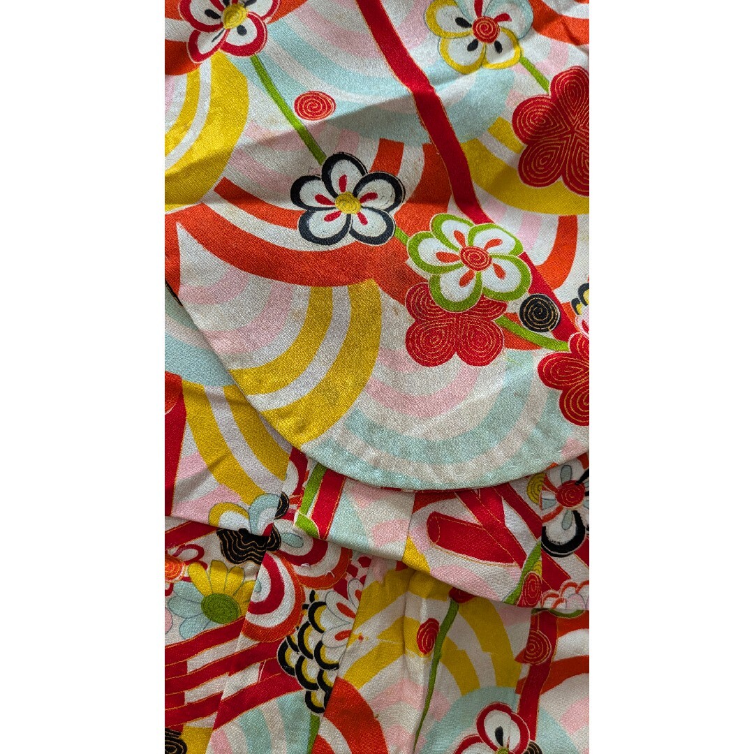 7歳 レトロ正絹白青海波菊 七五三 お着物・作り帯セット アンティーク