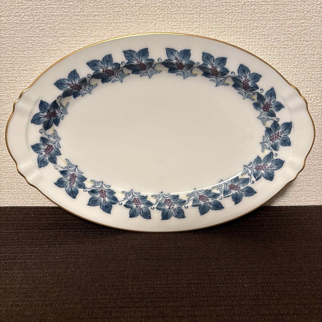 大倉陶園 金彩草花絵 呉須 手描き オーバルプレート Sサイズ ディナー