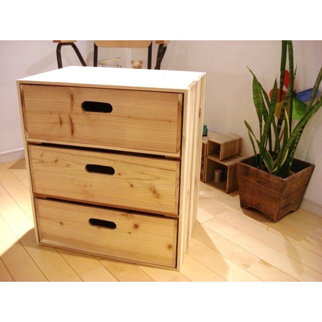 ☆送料無料☆サイズ変更可能☆木製3段引き出し③/無垢材オーダー可能