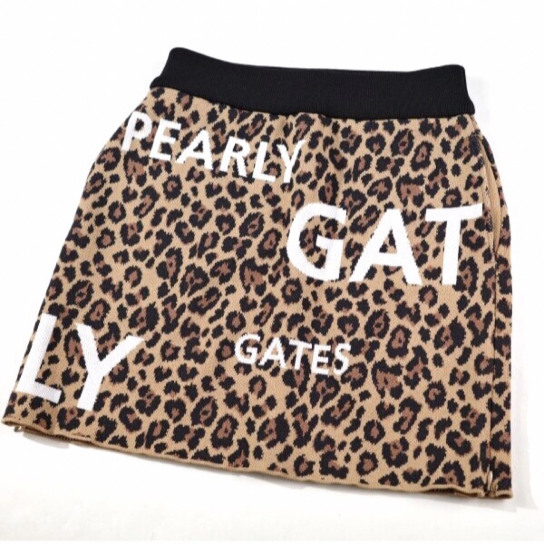 PEARLY GATES】秋冬 レオパード柄 ニット ストレッチスカート0番S