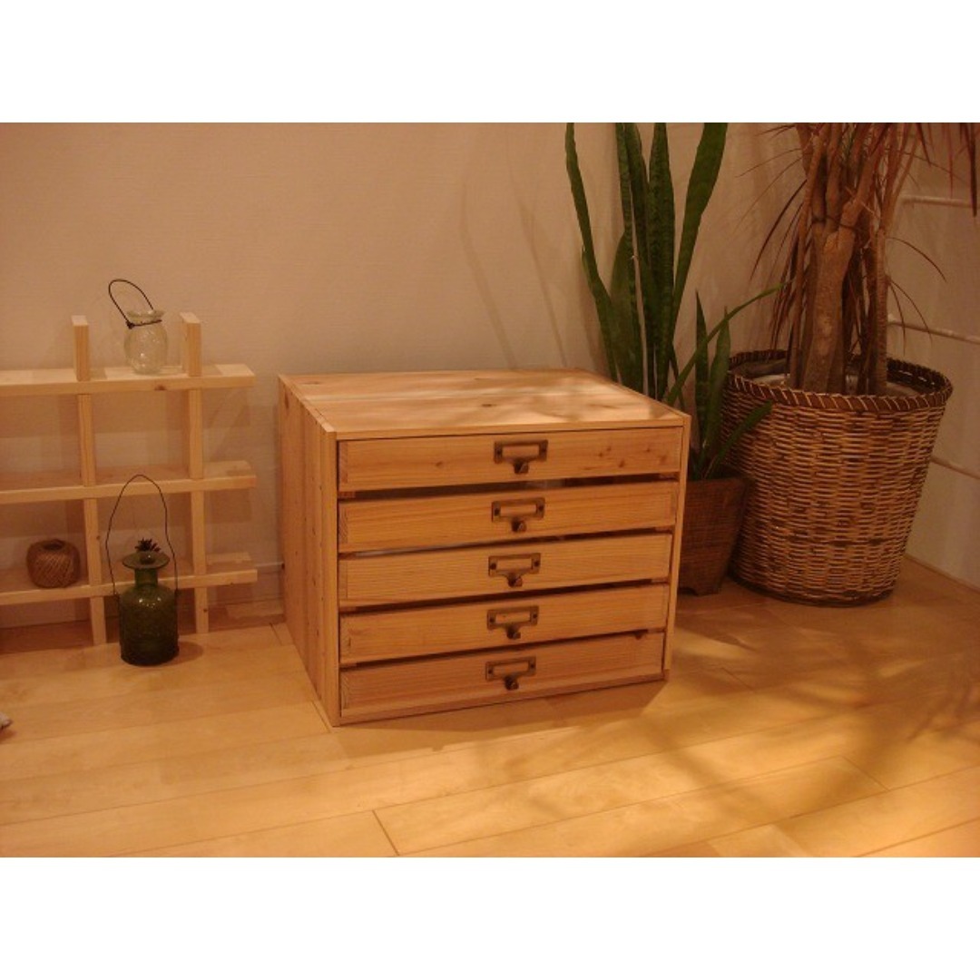 ☆送料無料サイズ変更可能☆A3ネームプレート5段引き出し/無垢材木製