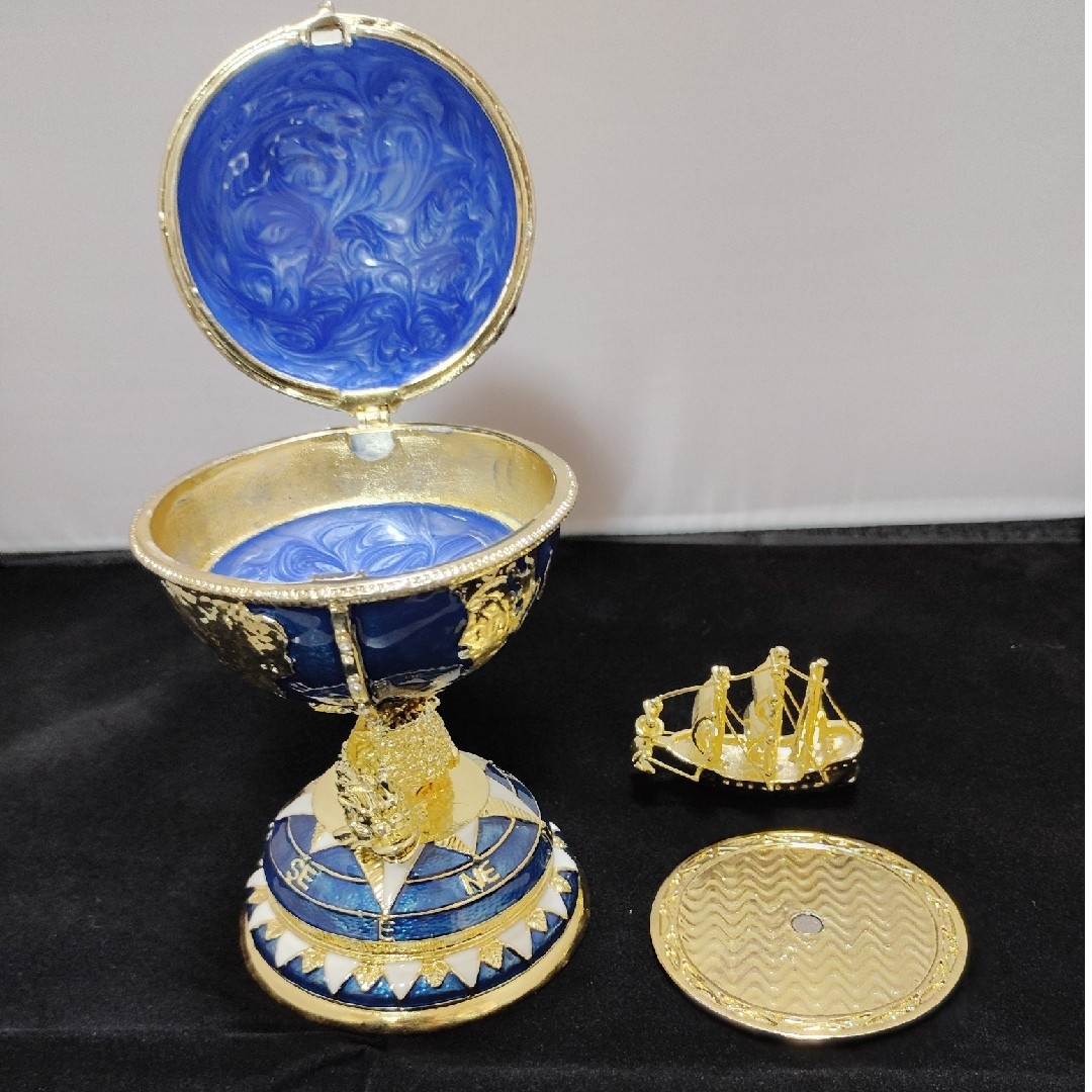 美品】地球儀型 (インペリアル・エッグ風)ジュエリーボックス エナメル