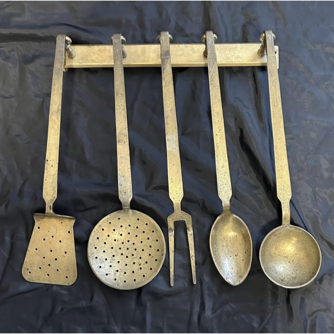 真鍮製 レードル フォーク ターナー 穴開きレードル スプーン 5点 フランス
