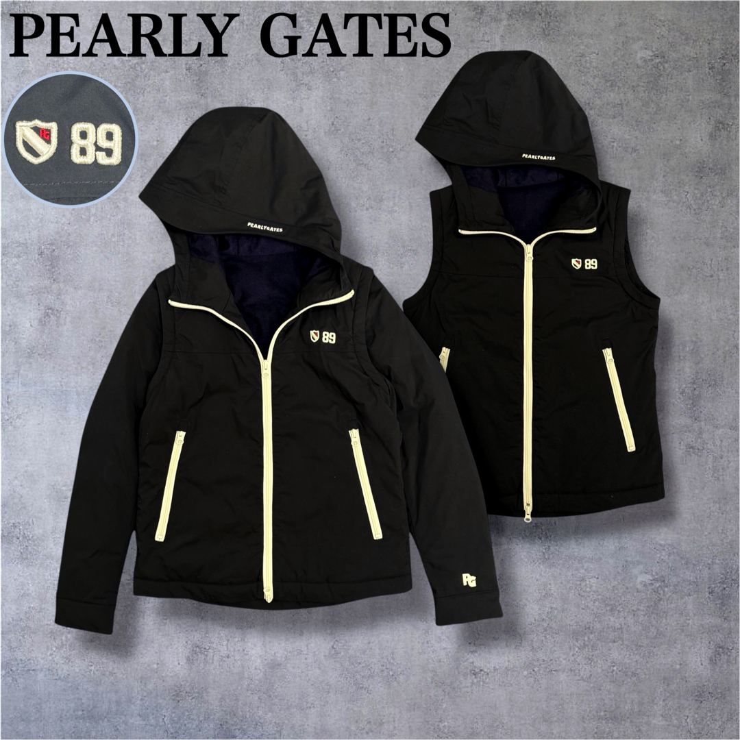 パーリーゲイツ 2WAY ブルゾン ジャケット ベスト ネイビー 中綿 刺繍ロゴ