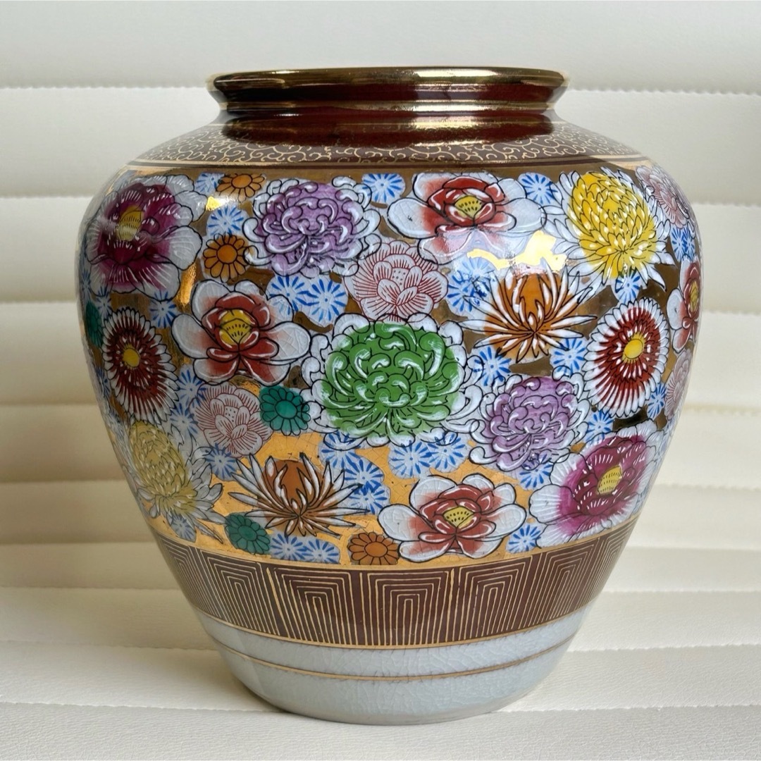 九谷青窯 - 九谷焼 錦栄 金彩 花詰 花瓶 花入 飾り壺 金襴手 花柄 壷