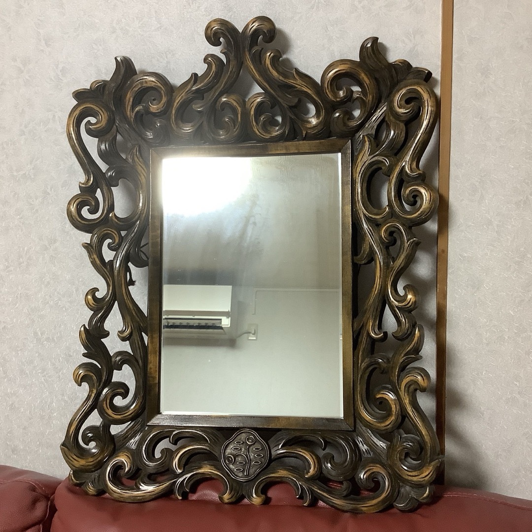 昭和レトロ 希少 資生堂 壁鏡 木彫 ノベルティ 記念品 鏡 ミラー