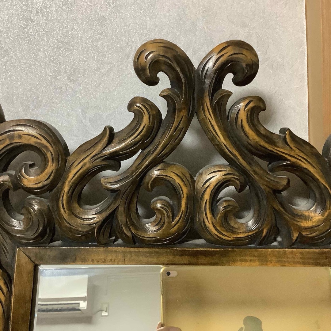 昭和レトロ 希少 資生堂 壁鏡 木彫 ノベルティ 記念品 鏡 ミラー