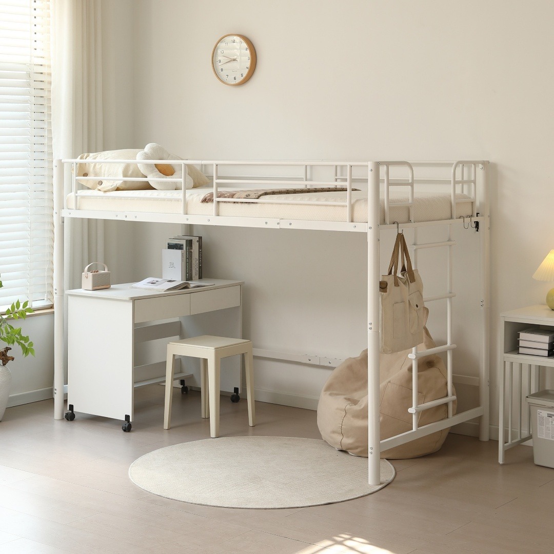 超人気！【高さ140cm】ロフトベッド 耐荷重150kg 一人暮らしWhite
