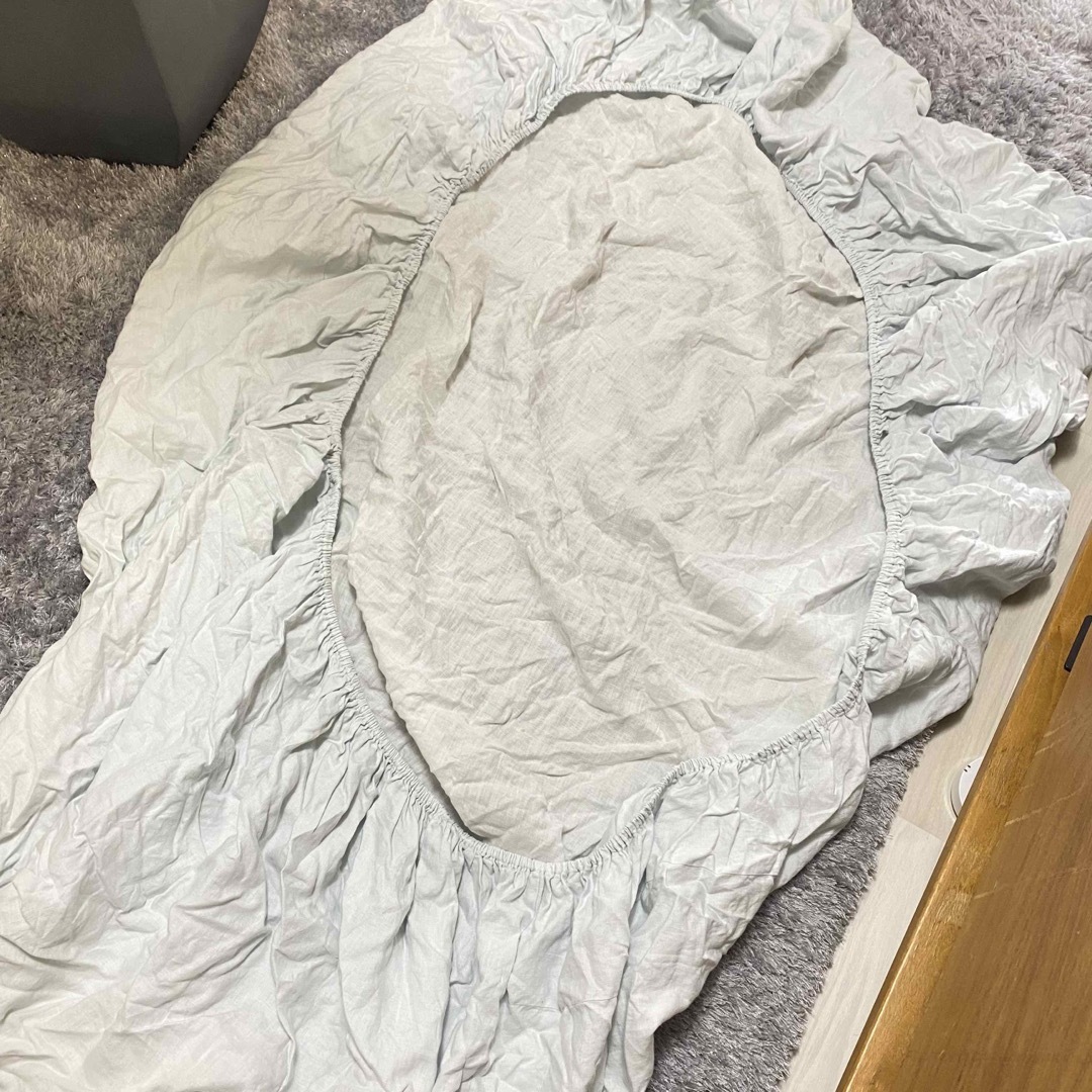 西川 - 昭和西川 麻100% シングル ボックスシーツ 水色 ベッドシーツ