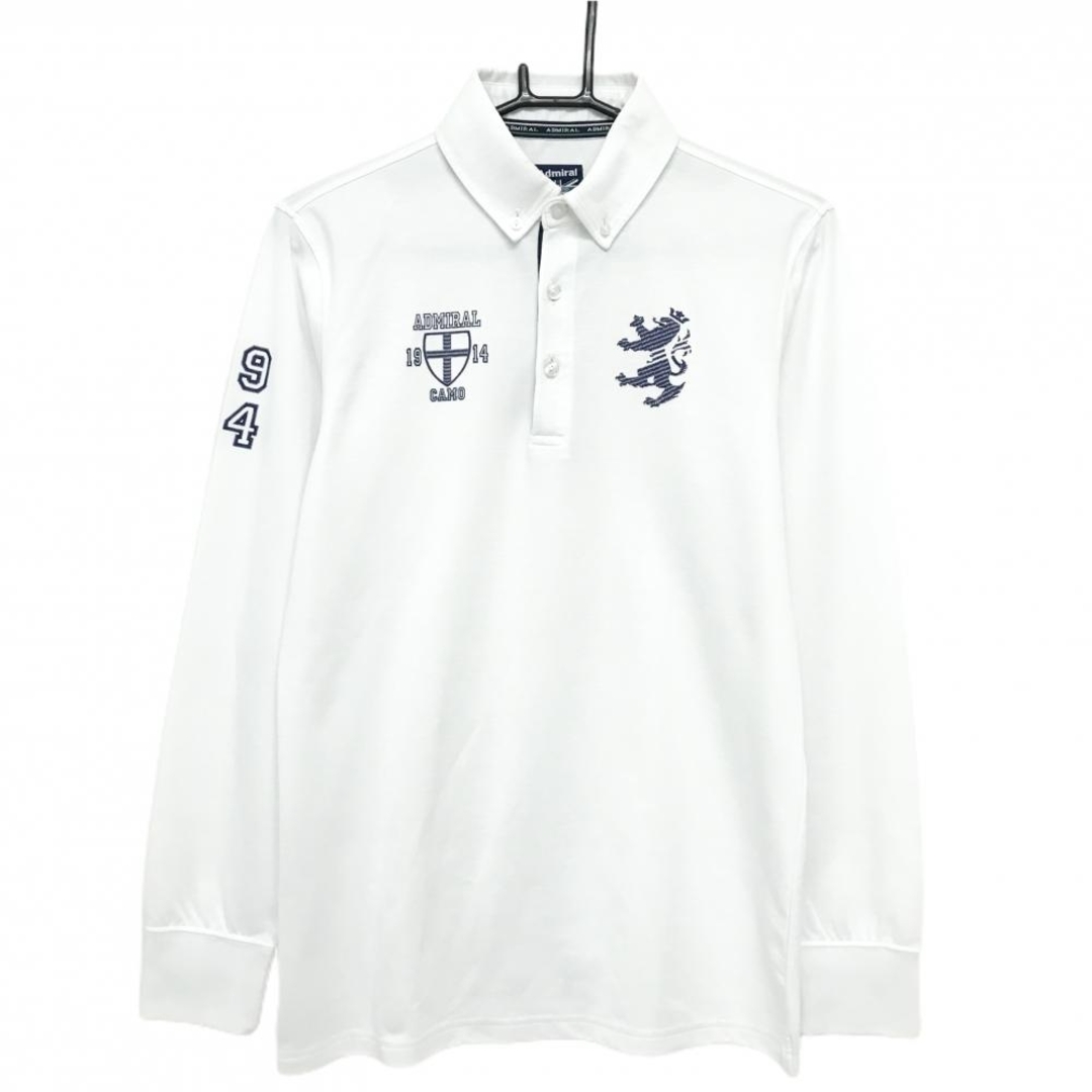 Admiral - アドミラル 長袖ポロシャツ 白×ネイビー ロゴプリント