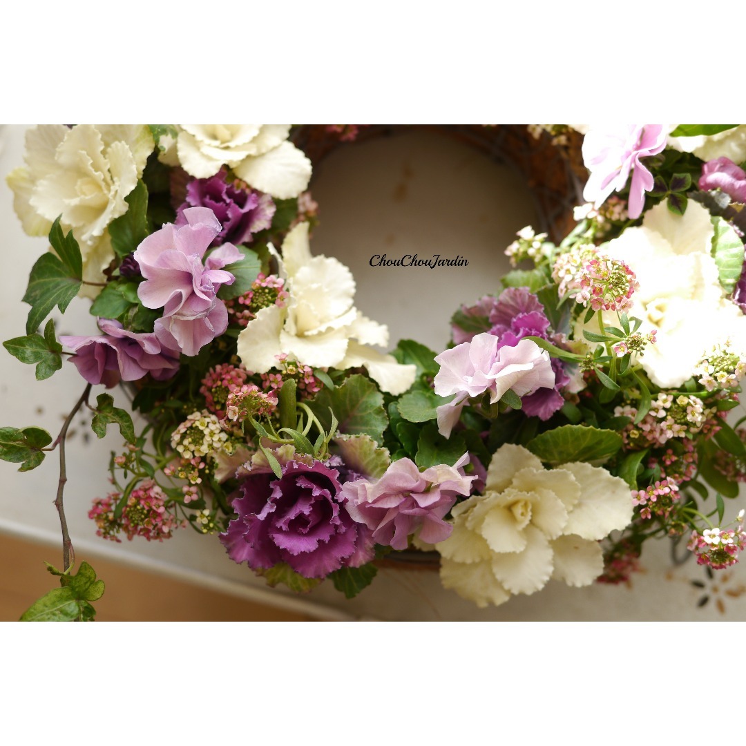 リース 寄せ植え パンジー 葉ボタン ウェディング ガーデニング