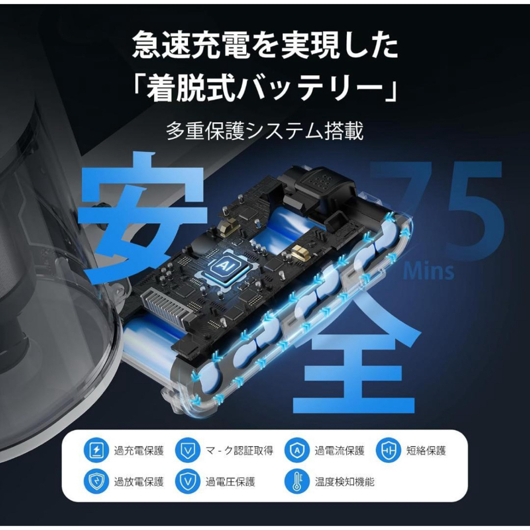 掃除機 コードレス業界初除菌機能搭載・85Kpa超強力吸引 置くだけ充電