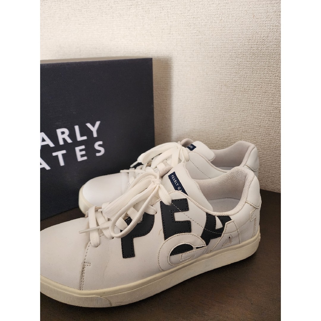 ☆美品☆】PEARLY GATES サイドロゴ スニーカー 白 25.5㎝