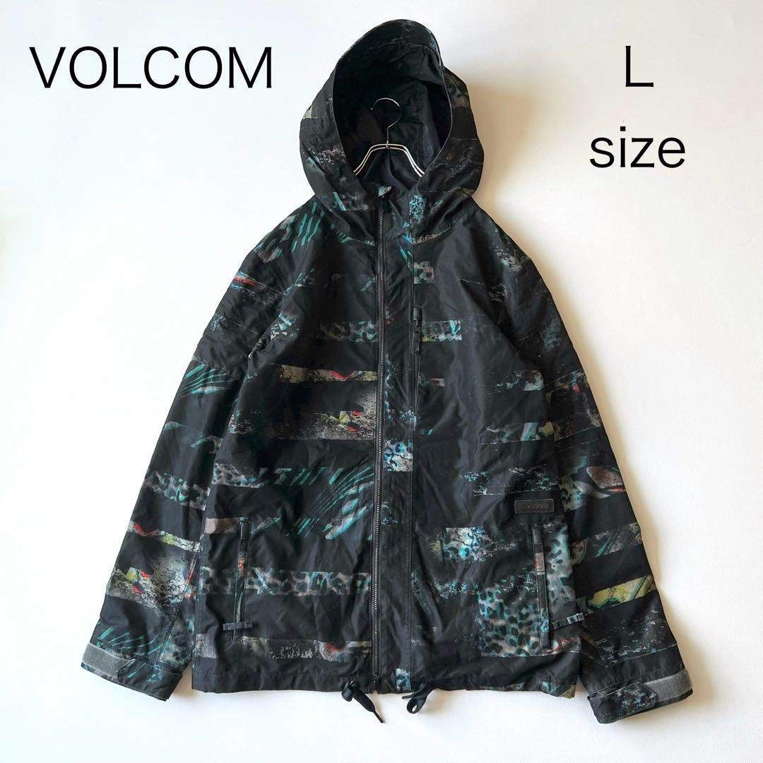 3288【美品】ボルコム ジャケット 総柄 ボーダー アニマル柄 L 黒