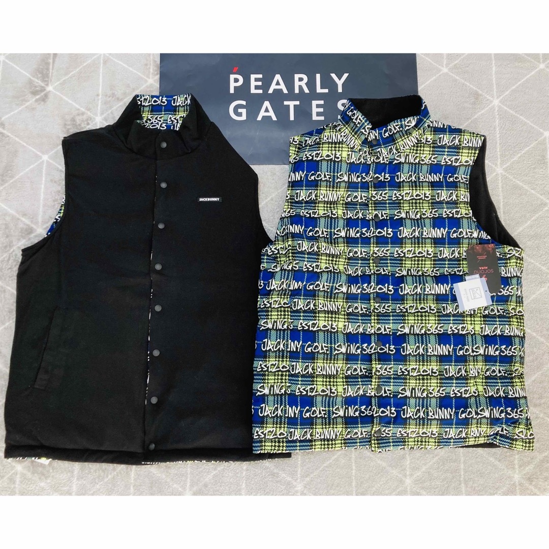 新品 パーリーゲイツ ジャックバニー リバーシブル中綿ベスト(6)LL/ライム